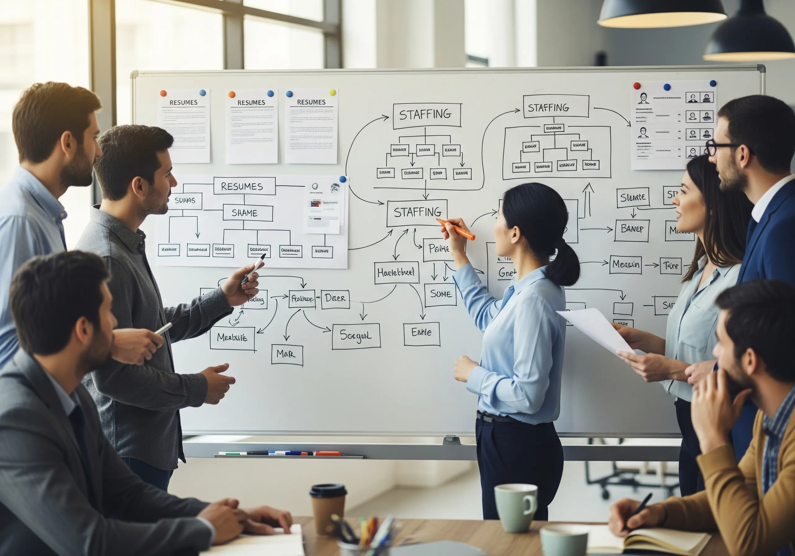 Team collaborating for permanent staffing